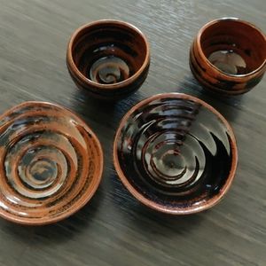 Vintage Japanese Pottery Tea Cups and Rice Bowls